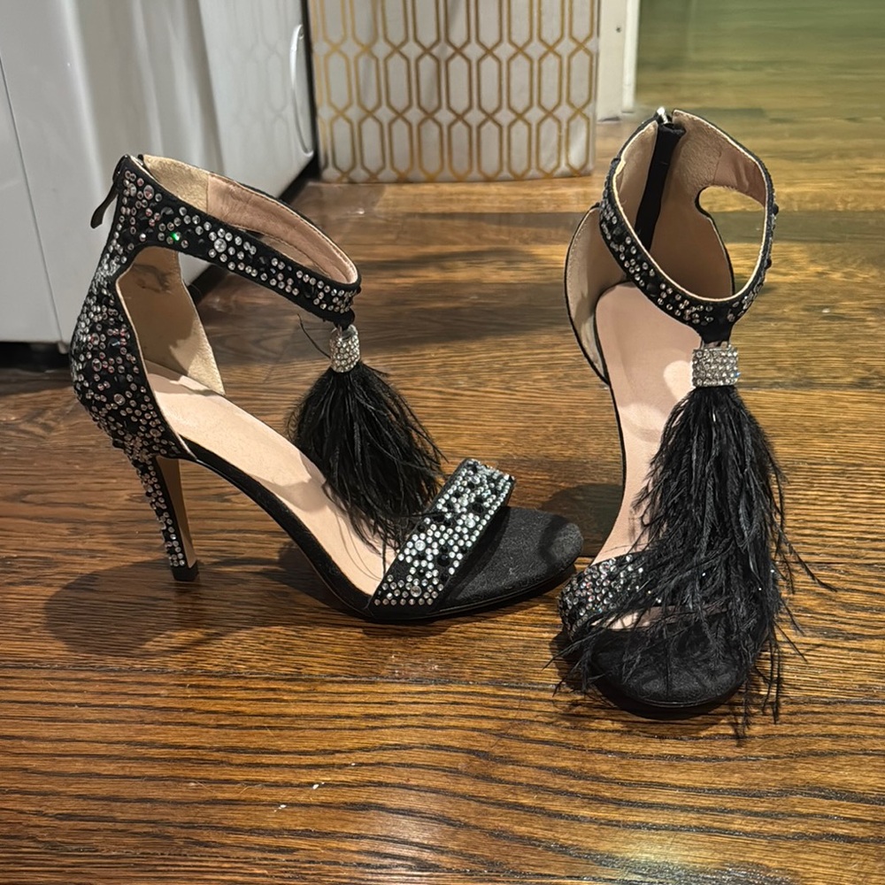 Amazon Black High Heel Sandals with Tassel Detail